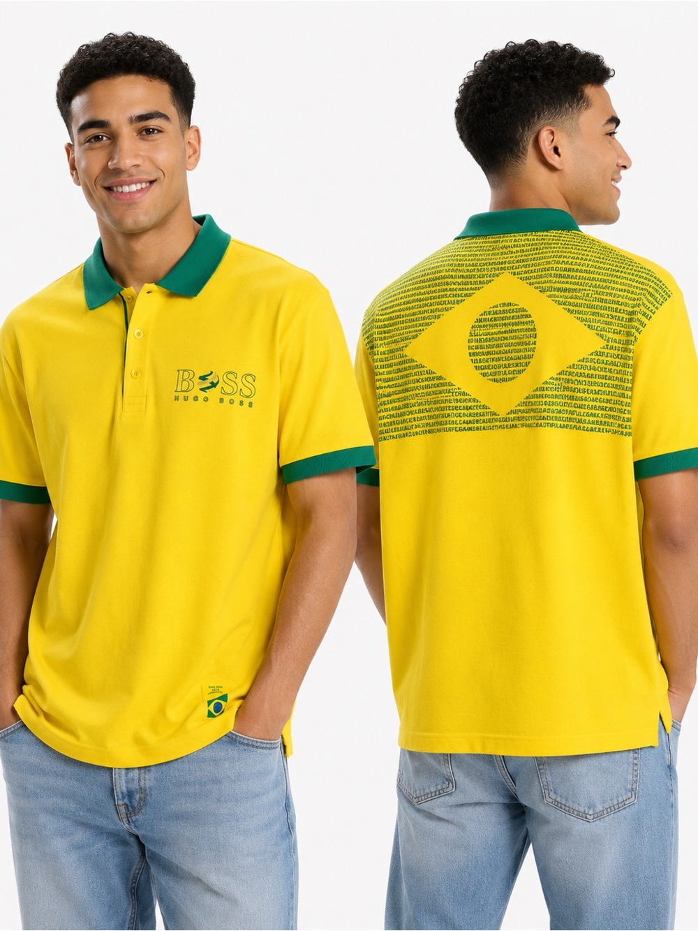 Hugo Boss Paddy Flag Brazil 2014 World Cup Polo Shirt Yellow Green XXL